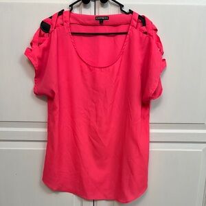 Express Pink Blouse with Cutout Short Sleeves. Size L.